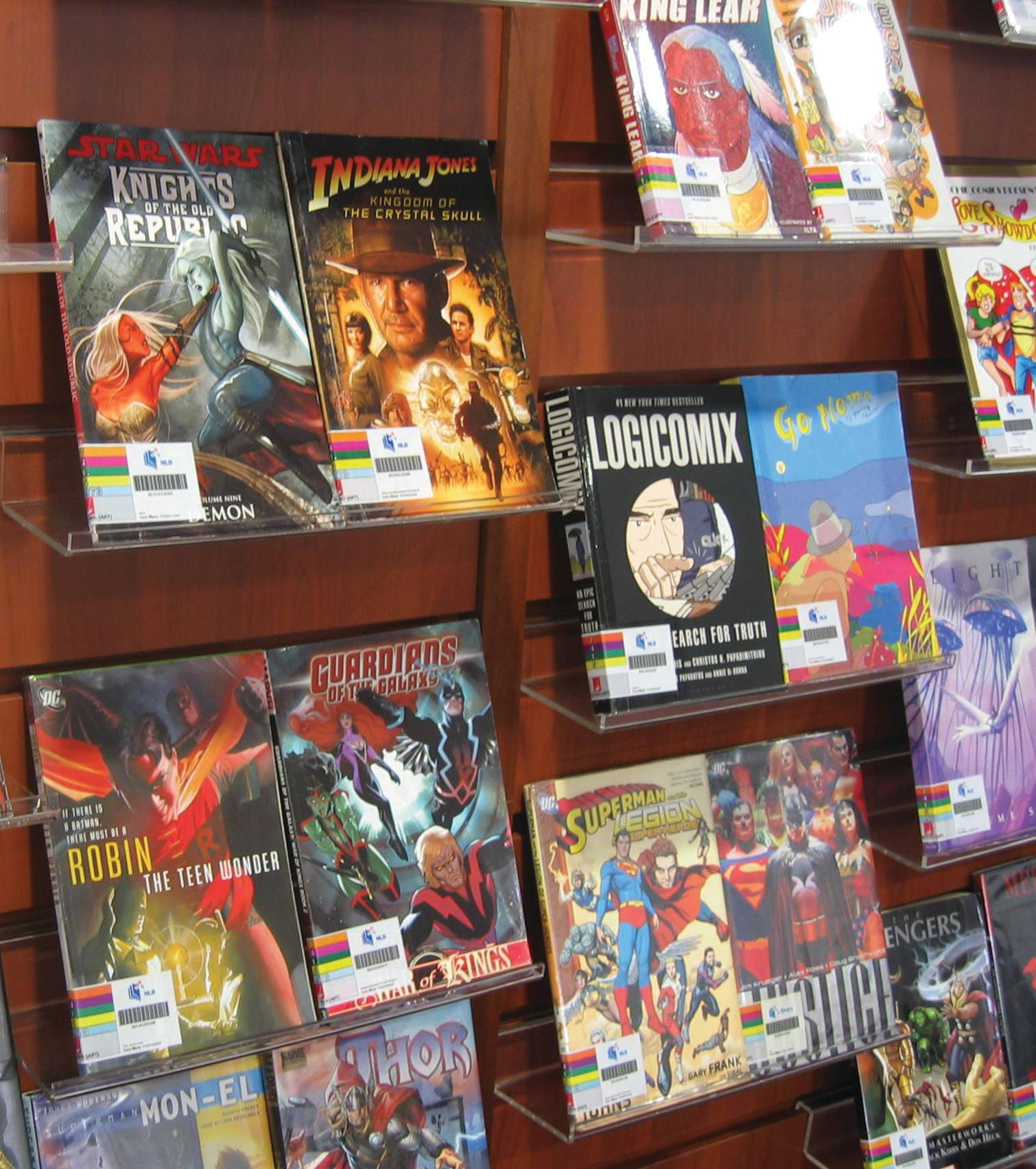 Display of comics collection at a public library.